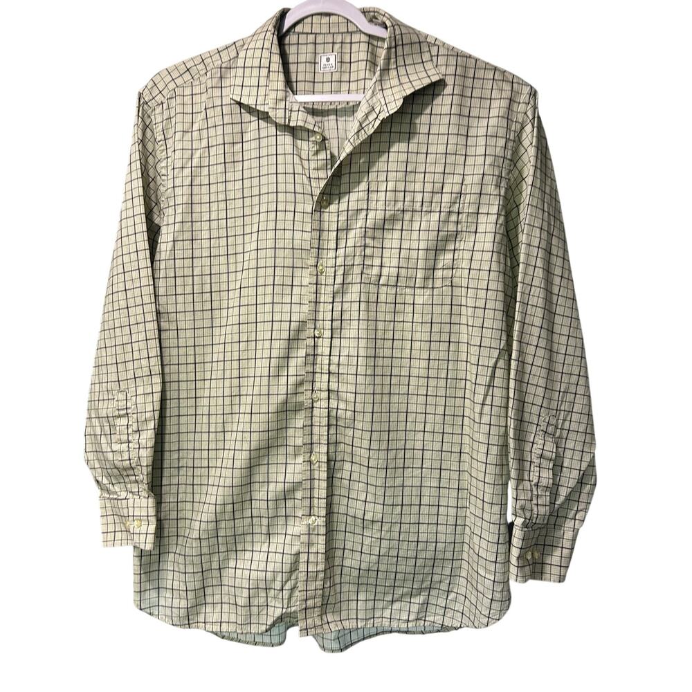 Peter Millar Mens XL Blue Tan Plaid Button Down Long Sleeve Dress Shirt - EUC